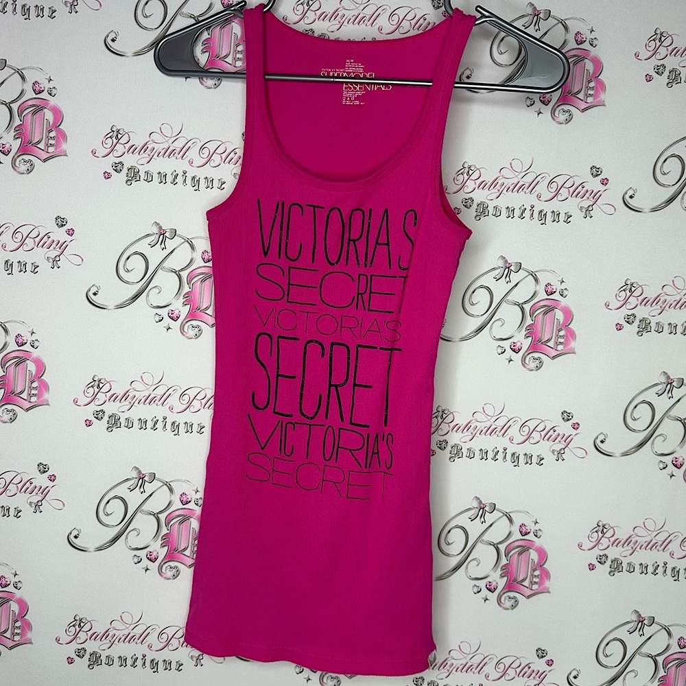 Victoria’s Secret supermodel essentials tank top logo sparkle print pink black